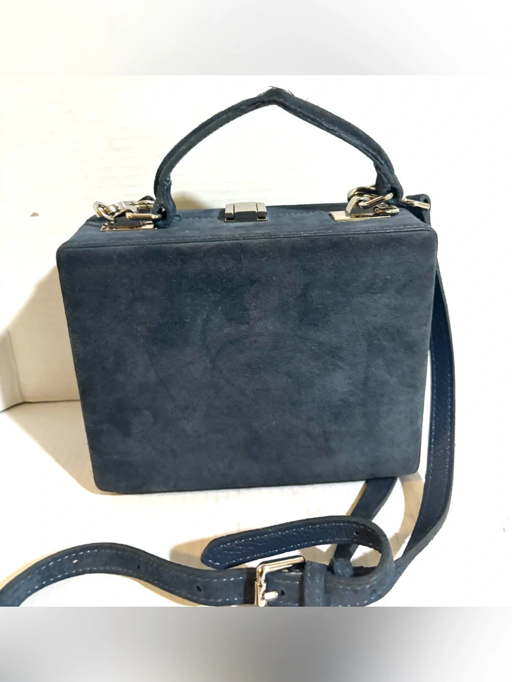Brandon Blackwood Kendrick trunk navy  blue suede Top-Handle Crossbody Bag